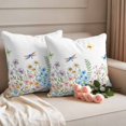 thumbnail image 2 of Spring Flowers Pillow Covers 2 Pack Watercolor Pink Blue White Floral Leaf Butterfly Dragonfly Pillowcase Waterproof Outdoor Throw Pillow Cover for Patio Garden Square Cushion 18”x18”, 2 of 9