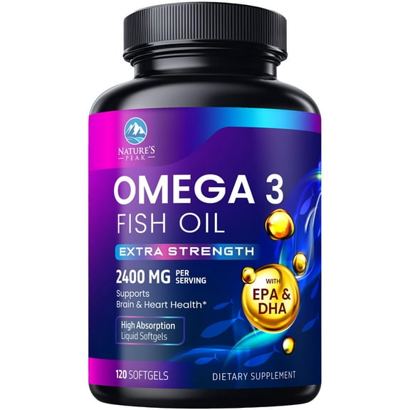 Omega 3 Fish Oil Supplements - 2400mg Fish Oil Per Serving - Triple Strength Omega-3 with Fatty Acids EPA & DHA - Natural Heart, Brain & Immune Support - Wild Caught, Bottled in USA - 120 Softgels