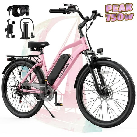 VARUN Electric Bike, 24" EBike with 750W Peak Motor, 48V 374.4Wh Removable Battery, 20+MPH, 7-Speed Gears, Includes Bike Pump, Phone Holder & Bike Lock - Electric Bicycle for Adults, UL2849