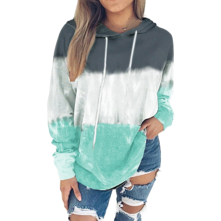Sidefeel Women's Casual Drop Shoulder Color Block Pullover Tops Fashion Drawstring  Hoodies Green M 8-10 - Walmart.com