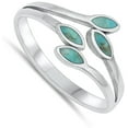 thumbnail image 4 of CHOOSE YOUR COLOR Leaves Simulated Turquoise Ring .925 Sterling Silver Band Blue CZ Female Size 9, 4 of 4