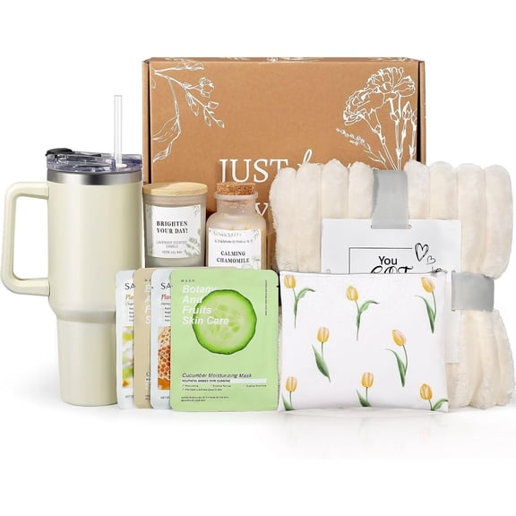 Birthday Gifts for Women Self Care Gifts Get Well Soon Gifts, Relaxing Gifts Basket Care Package w/Luxury Flannel Blanket 40 oz Tumbler, for Her Wife Mom Sister