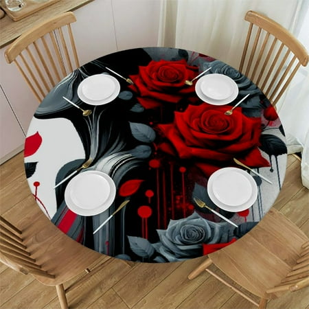 

Sheronv Red Roses Round Table Cover - Stain Resistant Washable - Perfect for Indoor and Outdoor Use - Ideal for Kitchen Dining Wedding Parties - 100% Polyester Fiber Material 38 -42