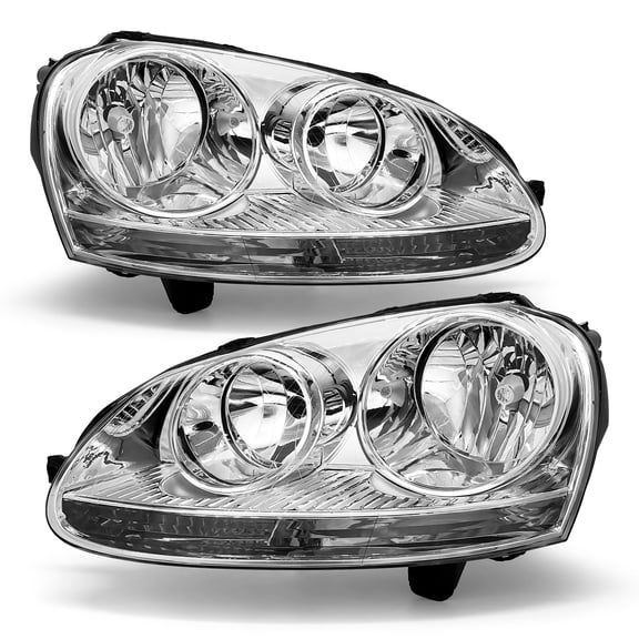 ADCARLIGHTS Headlights Assembly Compatible With 2005-2010 Volkswagen Jetta Type 5 Sedan 06-09 Golf/Rabbit Chrome Housing Clear Reflector（OEM Halogen only）