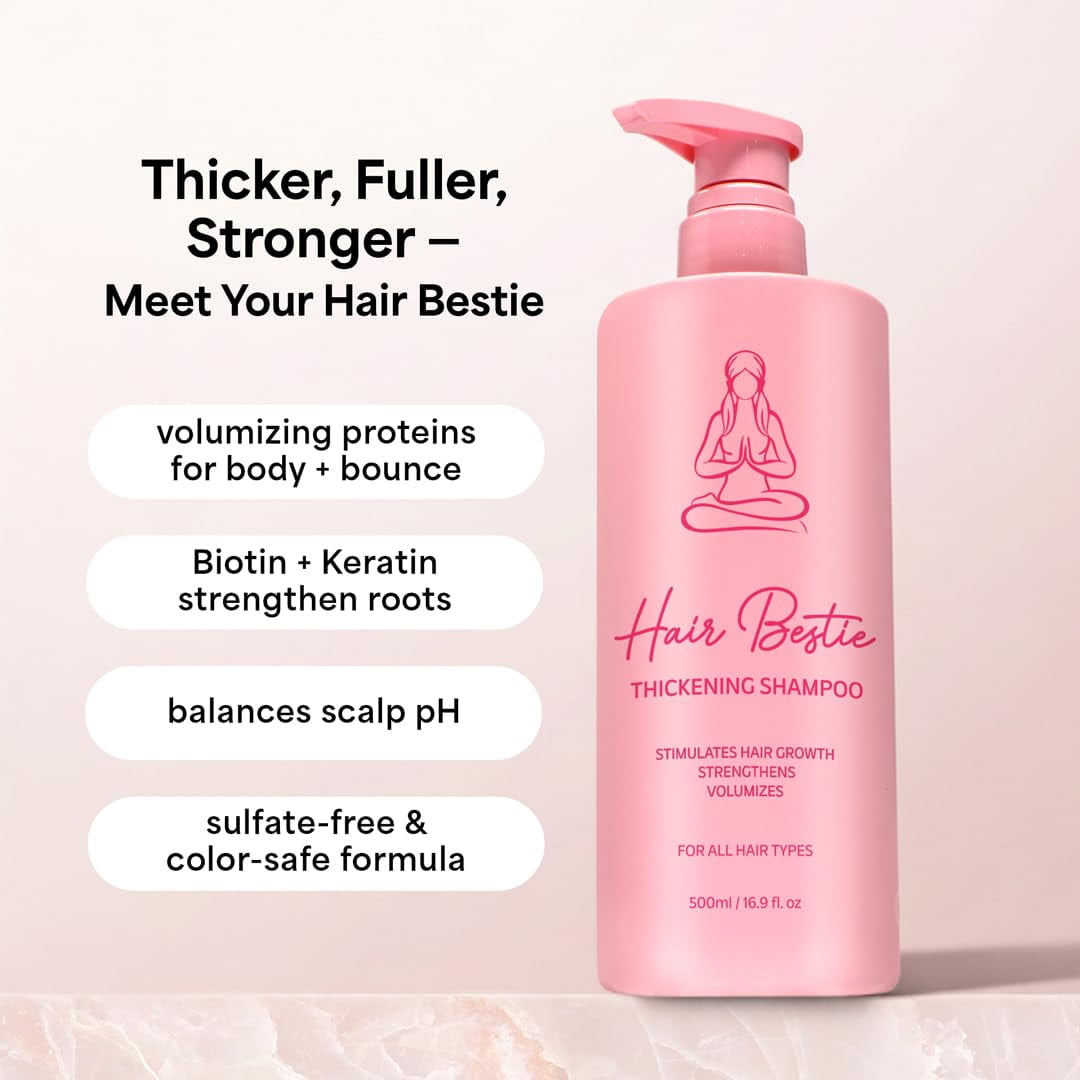 Karma Beauty Hair Bestie Thickening Shampoo and Conditioner Set | Brazilian Keratin & Coconut Oil | Frizz Control, Shine & Smoothness | Hydrating Hair Care Bundle for All Hair Types Women & Men