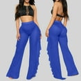 thumbnail image 2 of Glisme Casual Pants For Women Mesh Ruffle Trim Cover Up Pants Beach Cover Up Wrap Bikini Shiny Wraps Cover Ups For Swimwear Pants Blue Trousers Flexible Fit, 2 of 6