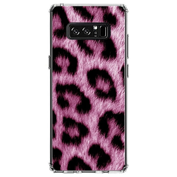 DistinctInk Clear Shockproof Hybrid Case for Samsung Galaxy Note 8 - TPU Bumper, Acrylic Back, Tempered Glass Screen Protector - Pink Black Leopard Fur Skin Print