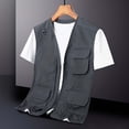 thumbnail image 2 of HOOMEUMY Mens Cargo Vest Workout Sleeveless Clothes Fashion 2025 Trendy Classic Solid Coat V-Neck Jacket Pockets Design Casual Gray L, 2 of 4