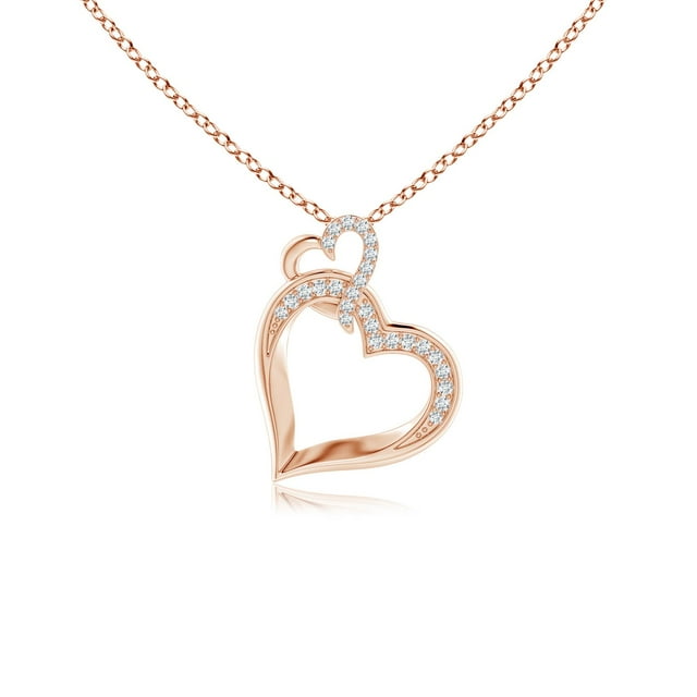 Angara Natural Diamond Necklace - Interlinked Diamond Tilted Heart Pendant in 14K Rose Gold for Women