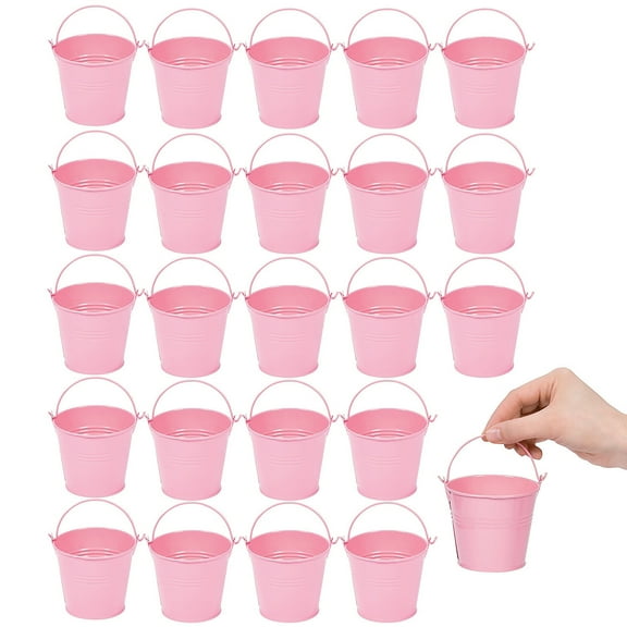 Bulk 48 Pieces Mini Pink Metal Pails
