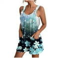 thumbnail image 2 of Summer Tank Top Romper for Women Casual Floral Print Short Jumpsuit with Pocket Tie Shoulder One Piece Workout Overalls, Blue, XXXL, 2 of 6