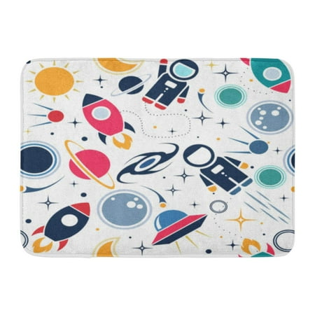 Star Rocket 2 Door Storage (GODPOK White Astronomy Flat Space Cute with Astronaut Spaceship Rocket Moon Black Hole Stars in Outer Dream Rug Doormat Bath Mat 23.6x15.7)
