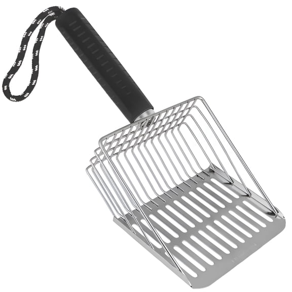 ACDANC Premium Stainless Steel Cat Litter Scoop - Heavy Duty Metal Sifter with Ergonomic Black Rubber Handle | Durable Kitty Litter Box Scooper for Clumping & Non-Clumping Sand | Easy-Clean Design