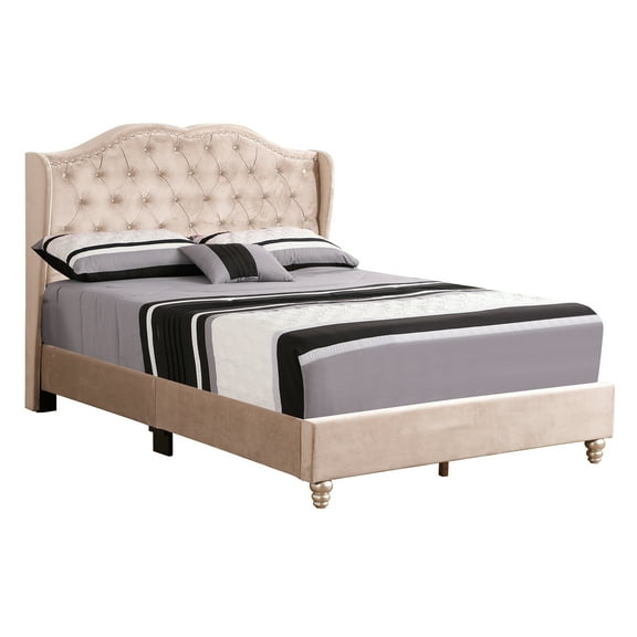 Joy Jewel Beige Tufted Full Panel Bed