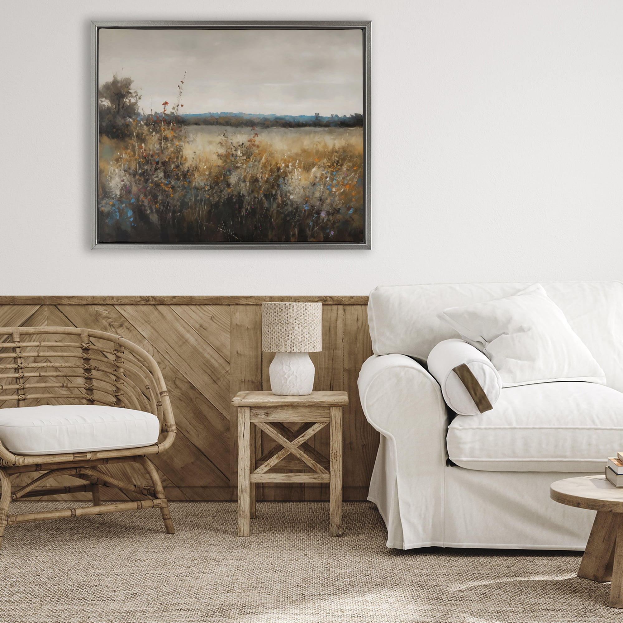 Stupell Industries Abstract Grunge Meadow Gray Framed Floater Canvas Wall Art, design by Creative Studio