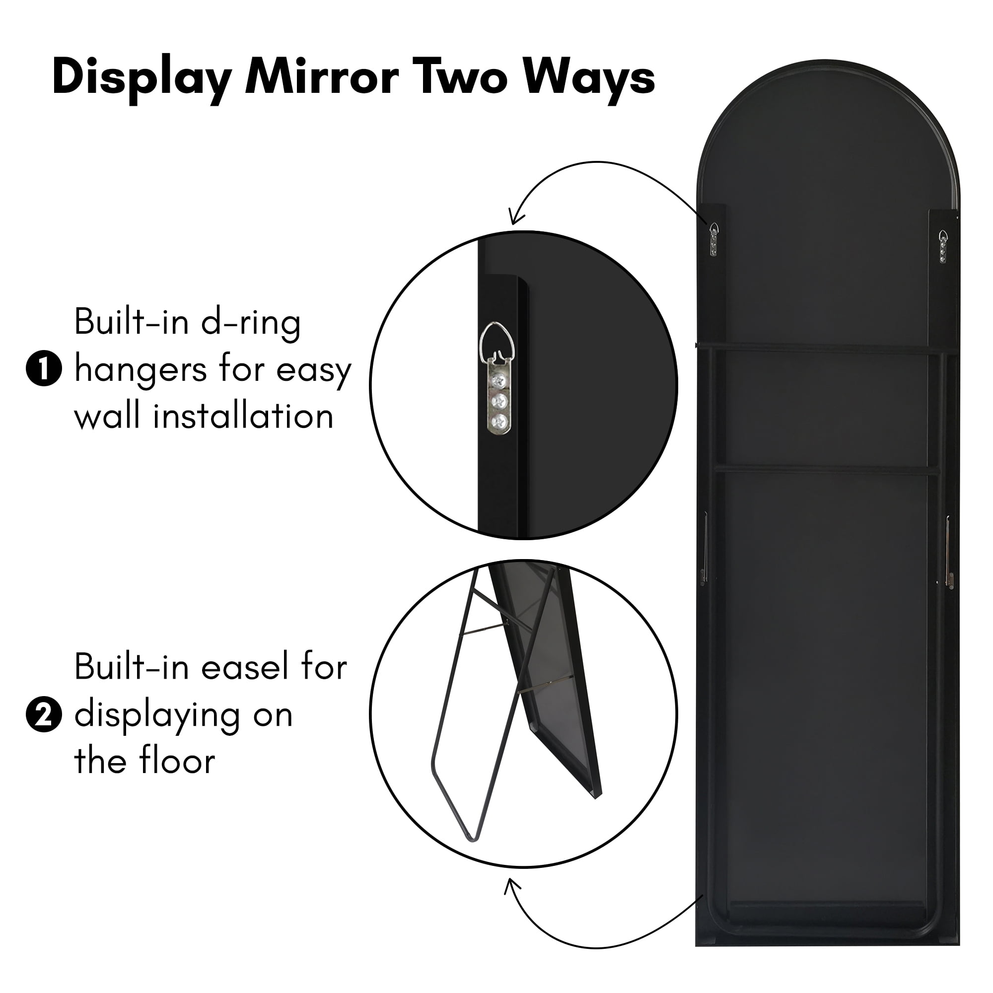 Americanflat - 18x58 Black Arched Full Length Mirror With Stand Full Body Mirror for Bedroom Living Room Bathroom