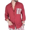 thumbnail image 3 of Blusa informal con botones, talla M, color rojo, camisa de manga larga con cuello y costuras en contraste para hombre, 3 of 6