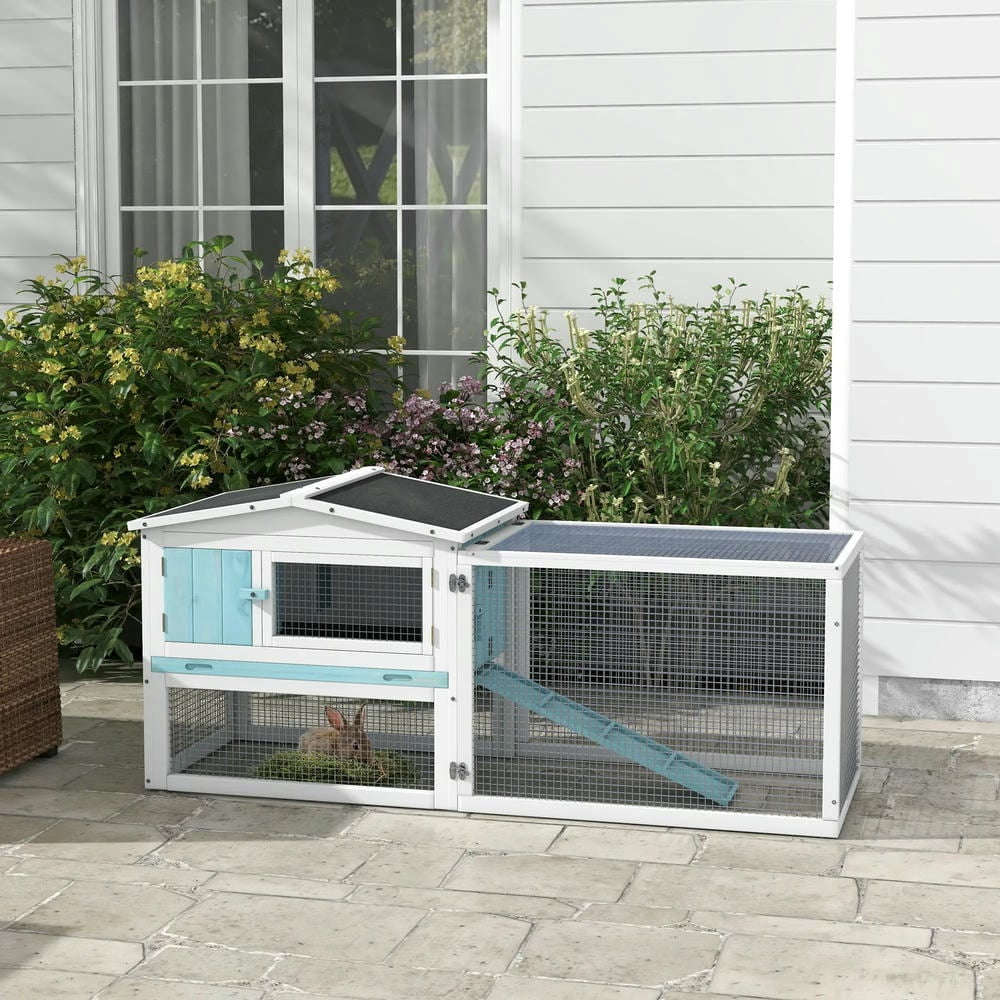 Barara King Large Rabbit Coop, Rabbit Coop, Outdoor Rabbit House,Outdoor Rabbit Cage Elevated Pet House w/ Slide-Out Tray, Natural Wood & Black