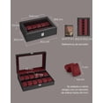 thumbnail image 4 of SONGMICS Caja de Relojes, Estuche con 12 Compartimentos, Cojín de Terciopelo, Cerradura, 20.2 x 30.2 x 7.8 cm, Negro y Rojo, 4 of 5