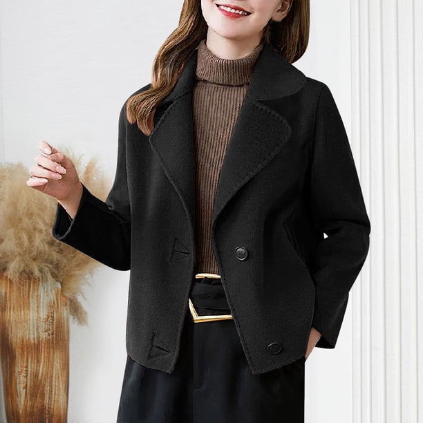 Chaqueta y abrigo de piel sintética de manga larga sin capucha para mujer, con solapa y doble botonadura, de lana corta, informal, holgada, blusa para mujer