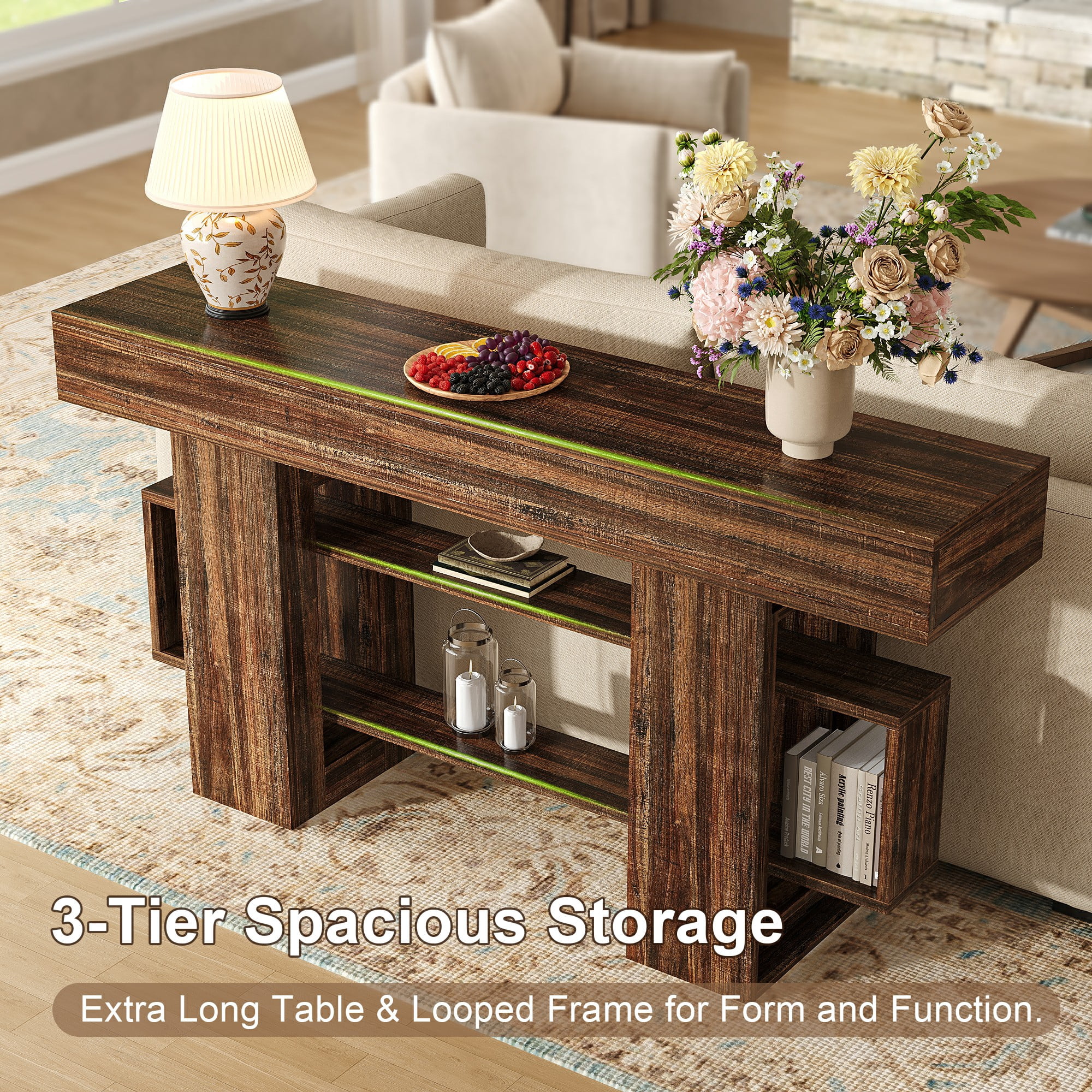 Frmobepts Console Table, Farmhouse 63" Long Narrow Entryway & Sofa Tables for Hallway, Tall Accent Table Behind Couch for Foyer Living Room,Brown