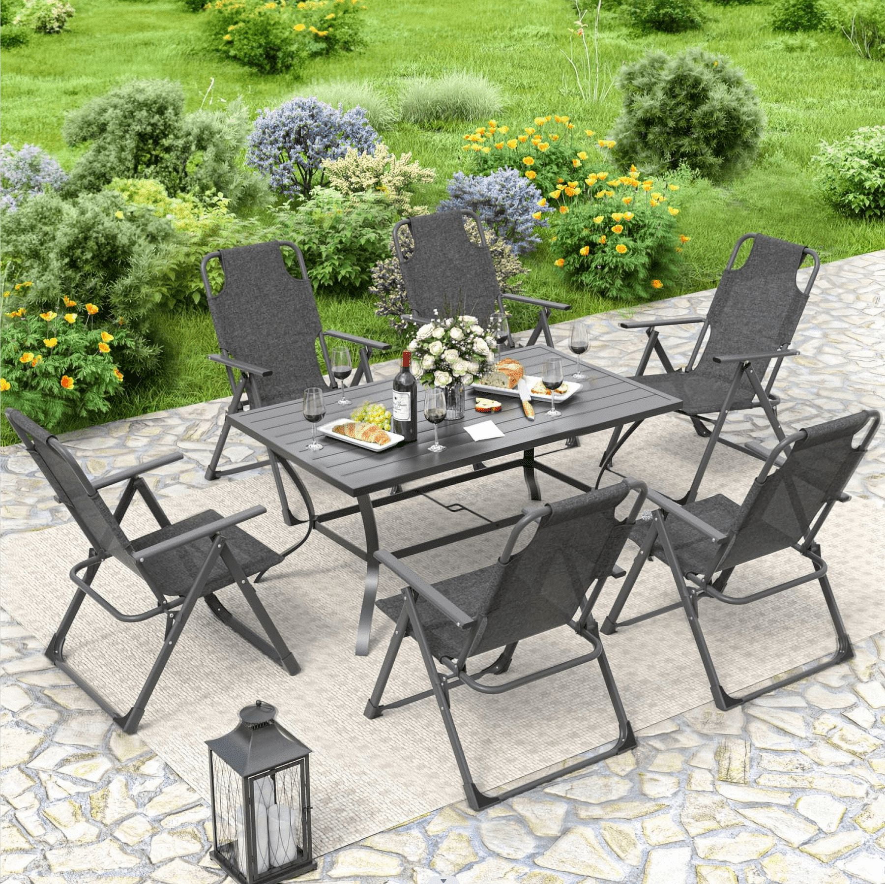 Amopatio Outdoor Folding Patio Sling Chairs Set of 2, Adjustable Recliner for adult, for Outdoor Camping Garden,300LB