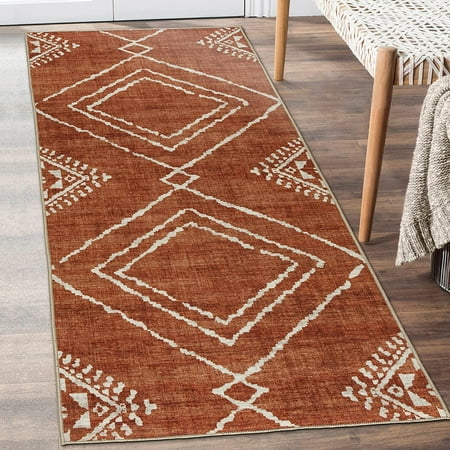 realife machine washable rug - stain resistant  non-shed - eco-friendly  padded  family & pet friendly - made from premium recycled fibers - moroccan diamond - orange  2 6  x 8