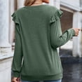 thumbnail image 4 of Camiseta holgada informal de manga larga con cuello en V y volantes (verde), 4 of 6