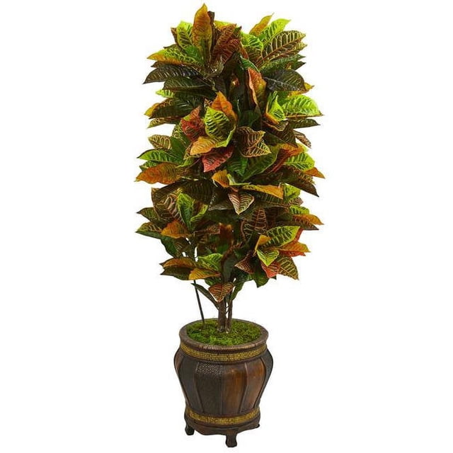 Nearly Natural 6434 5.5 ft. Croton Artificial Plant in Decorative Planter - Real Touch