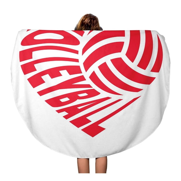 NUDECOR Couverture-Serviette de Plage Ronde de 60 Pouces Balle et Inscription Volleyball en Forme de Cœur Voyage Cercle Serviettes Circulaires Tapis Tapisserie Jeté de Plage