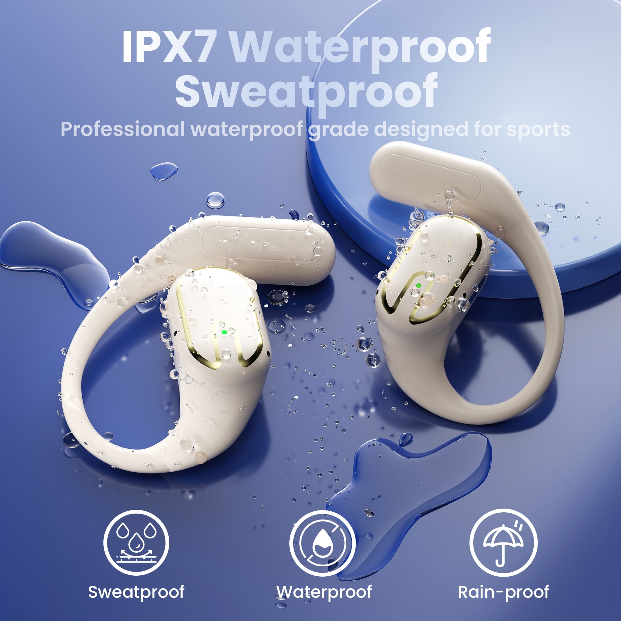 Open Ear Headphones, TPUFO Bluetooth 5.4 Earphones Stereo Sound, Wireless Headphones 80 Hours Playback, Clear Calls, IPX7 Waterproof Open Ear Earbuds with 18.2mm Drivers