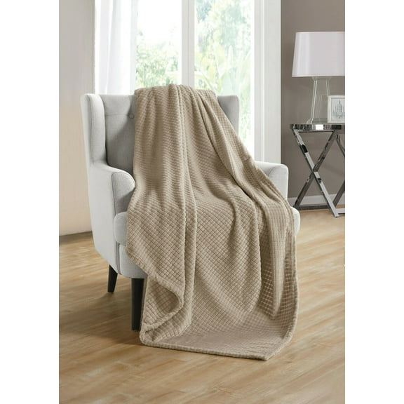 Kate Aurora Living Ultra Soft & Plush Hypoallergenice Tufted Fleece Throw Blanket Covers - Taupe/Linen