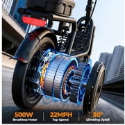 Adults Electric Scooter with Seat, 500W Motor, 22MPH, 27/40 Miles Range, Dual Suspension, Foldable Commuter E Scooter with Brasket for Daily Commute, Grocery, or Pet Travel