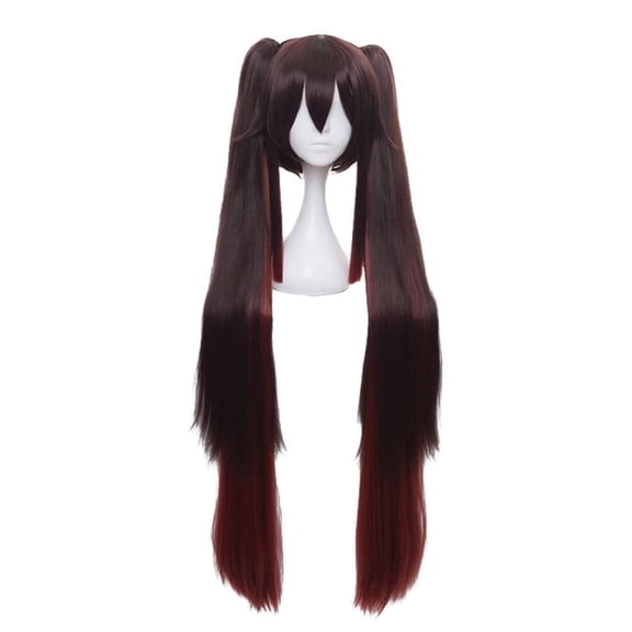 JJKcosplay Game Hutao Cosplay Wig for G-I Red Brown Gradient Bangs Double Ponytail Party Halloween Wig