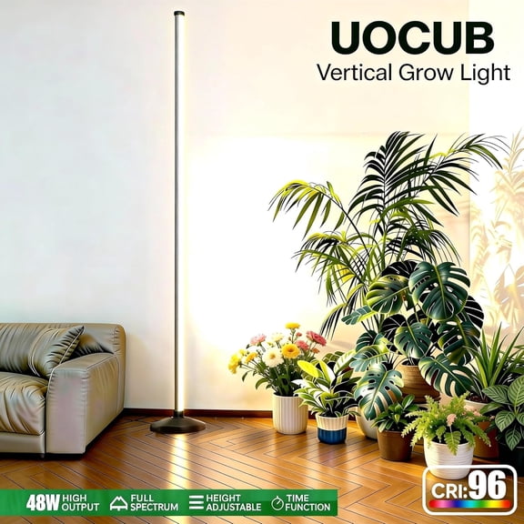 65 Inch Vertical Grow Lights for Indoor Plants: 48W, 6000K, 336 LEDs Full  LED Standing Plant Lights with Timer and 10 Level Dimmable Plant Growing Lamp for Greenhouse with Hanging Accessory