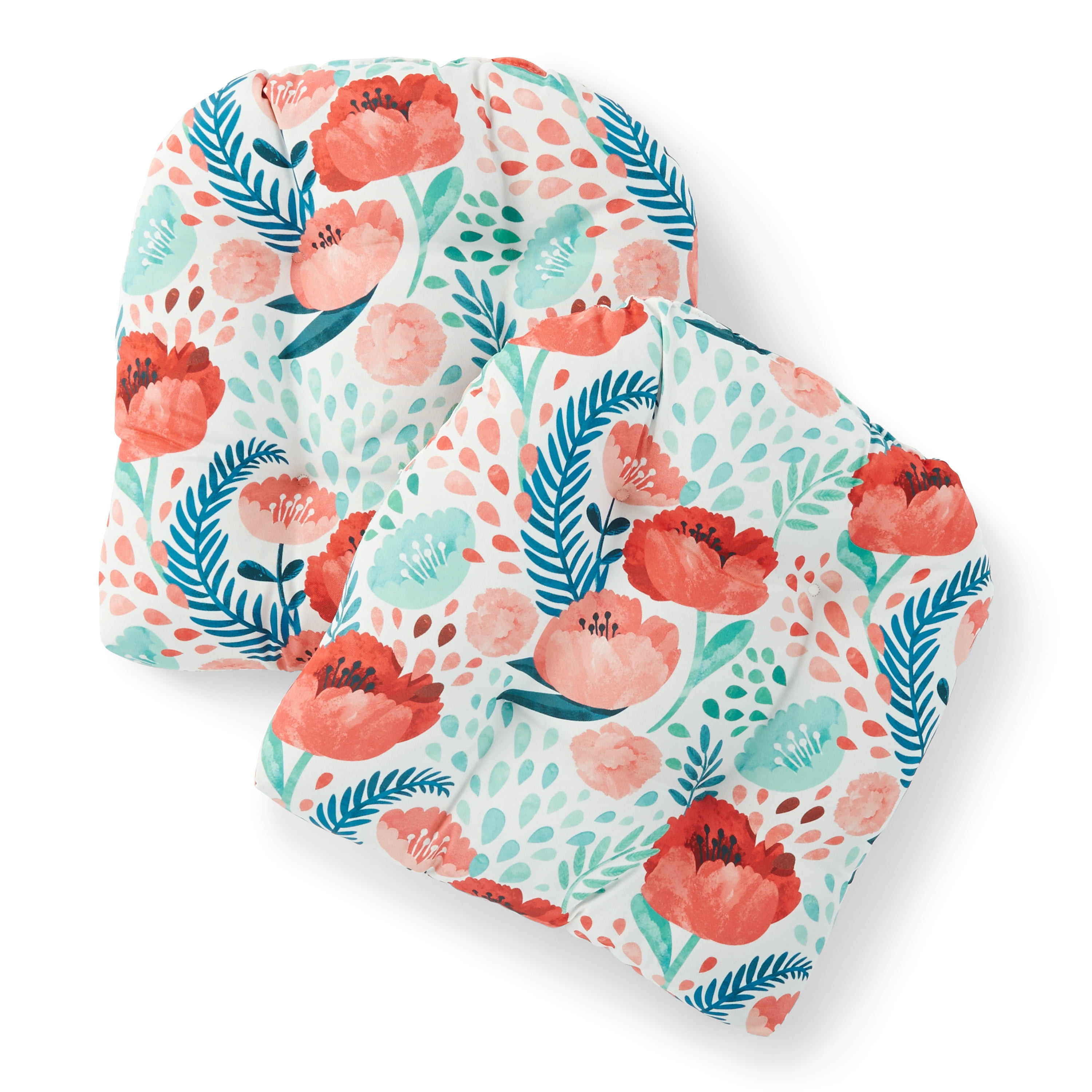 Mainstays Pink Floral Print Outdoor Wicker Chair Cushion Set of 2