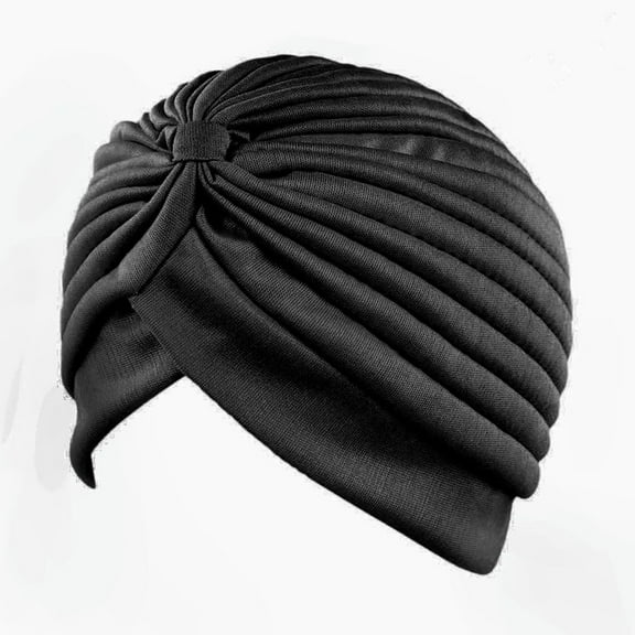 Xfvqtps Womens Turban Hat Pleated Head Wrap Headband Cross Twist Solid Color Multicolored Vintage Stretch Headwear Black