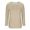 thumbnail image 4 of Fitted T Shirts for Lady Women's Long Sleeve Tunics Tops, Button Round Neck T Shirts Loose Casual Pullover Blouse Tee Khaki L, 4 of 6