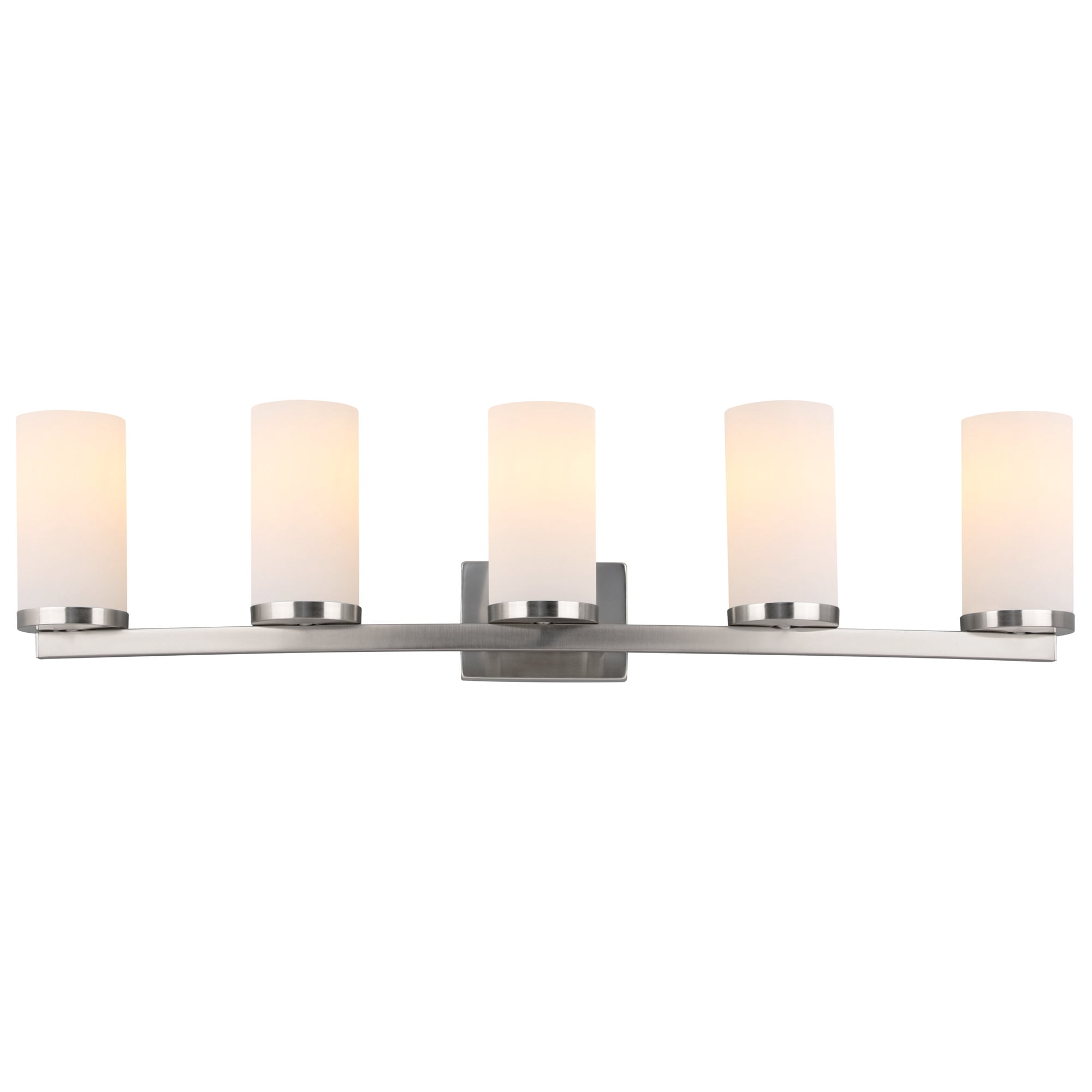 Breckham 5-Light Vanity Light in Satin Nickel, 38.0 in Curved Bar with Frosted Glass
