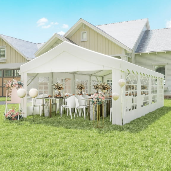 Premium 26×13 Party Tent Heavy Duty Outdoor Gazebo - White Event Shelter Wedding Canopy Tent with Removable Sidewall Clear Windows, Waterproof UV-Resistant for Parties, Carport, BBQ, Backyard, Patio