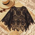thumbnail image 2 of Karymi Summer Tops Boho Beach Crochet Hollow Out 3/4 Bell Sleeve Cover Up Top, Scalloped Neck Tassel Fringe Knit Shrug, Sheer Crochet Pullover Cardigan Summer Tops, 2 of 6