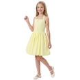 thumbnail image 5 of IBTOM CASTLE Kids Girls Halter Bubble Ruffle Dress Summer Sleeveless A-line Solid Color Midi Dress Elegant Formal Prom Gown Yellow, 5 of 7
