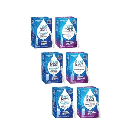 Thera Tears Dry Eye Therapy Lubricant Eye Drops & Nighttime Eye Gel .6 Fl Oz, 30 Ct. Each - Pack of 3