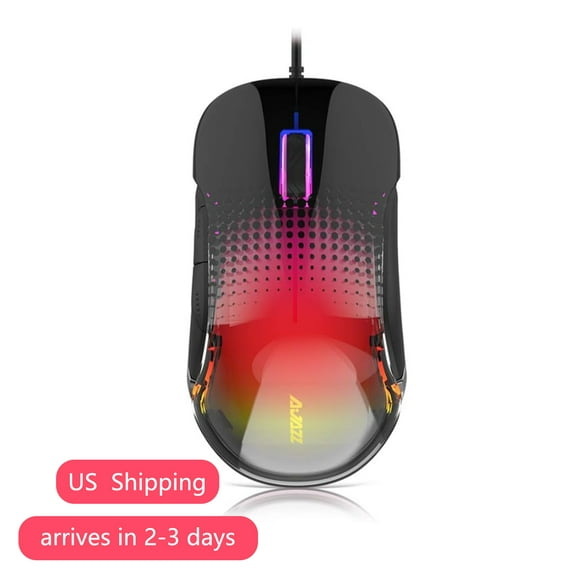 AJAZZ AJ358 RGB Lightweight Gaming Mouse - Translucent LED Backlit - Adjustable 7 Level DPI - Programmable 7 Buttons - 85g Ergonomic Wired Mice for PC Computer Games or Work (RGB Black)