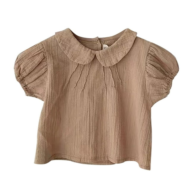 Hiiyo Blouse à Manches Courtes pour Filles, Mignonne et Décontractée, Col Peter Pan, Tailles 3M-2T