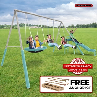 Sportspower Mountain View Metal Swing Set with Glide Ride, Saucer