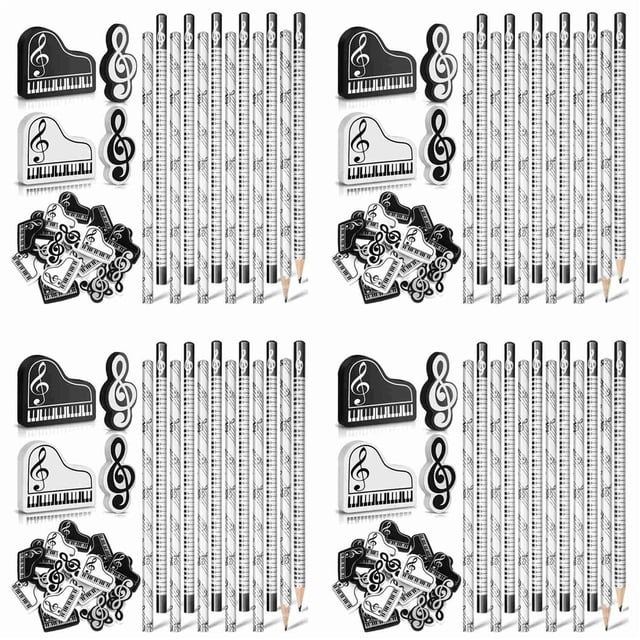 LáPices Musicales LáPiz de Notas Musicales con Borradores TemáTicos Musicales LáPices de Madera Teclado una Granel LáPices Divertidos Borradores de Regalo (96 Piezas)