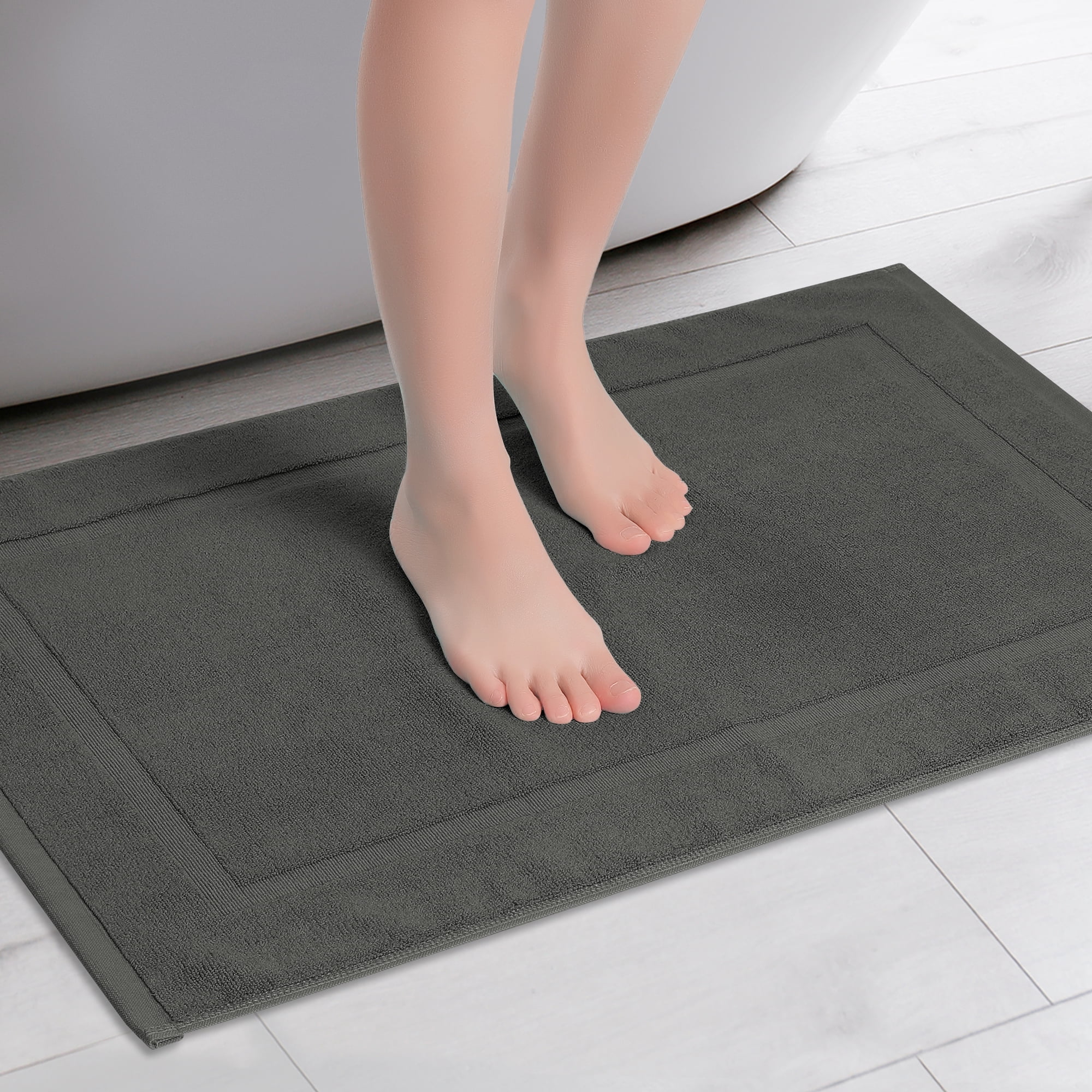 Unique Bargains 3 Pcs Towel Cotton Banded Mat Reversible Step Out Rug Grey 16" x 24"