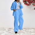 thumbnail image 2 of GILIGEGE Linen Sets for Women 2 Piece Summer Women's Solid Color Cotton Linen Lapel Loose Casual Home Set Shirt and Pants Set Wide Leg Pants Tracksuit Lounge Matching Sets Light Blue Xl, 2 of 9