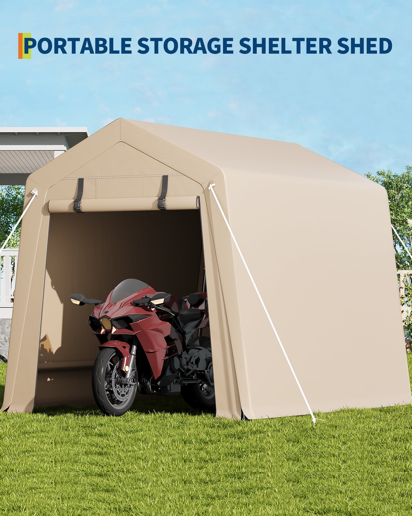 Portable Outdoor Storage Shed, Heavy-Duty Waterproof Storage Shelter with Zipper Door & Screen Window, UV-Resistant PE Cover Carport for Bike, Lawn Mower